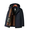 Nueva chaqueta de algodón de invierno para papás de mediana edad, con forro de polar, engrosada para abrigar, capucha desmontable, abrigo grueso de algodón casual para hombres
