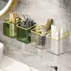 Estante de Almacenamiento de Cepillo de Dientes Pasta de Dientes Peine para Baño de Lujo Ligero Caja de Almacenamiento de Cosméticos para Lavabo Montado en Pared sin Perforaciones