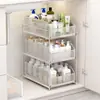 Estante de Almacenamiento Debajo del Lavabo Estante en Capas Gabinete Gabinete de Baño Lavabo Inferior Gabinete Inferior Cesta Extraíble Multicapa