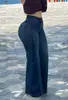 Jeans acampanados de retazos de cintura alta transfronterizos para mujer, estilo europeo y americano, pantalones de pierna ancha elásticos adelgazantes, pantalones acampanados que realzan las caderas para chicas a la moda