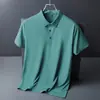 Camisa polo masculina de verão, cor sólida, gola dobrável, manga curta, semi-sem costura, feita de nylon-spandex, elástica, sedosa, fina, corte slim