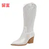 LiuFu 2026 Otoño/Invierno Nuevas Botas de Talla Grande para Mujer con Pedrería para Comercio Exterior, WISH Amazon Botas de Cuero para Mujer Estilo Europeo y Americano