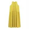Vestido Amarillo sin Mangas de Cuello Halter, Nuevo Estilo de Verano para Mujer, Estilo Vacacional, Holgado y Elegante, Vestido Largo Retro de Corte A