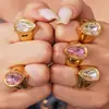 Anel Oumaka Heavy Industry de Zircônia Gota d'Água Fundida, Anel Versátil e Personalizado de Aço Titânio Ouro 18K para Dedo Indicador, Joia que Não Desbota