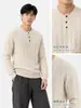 Suéter de punto trenzado para hombre estilo Old Money con cuello Henley, cuello alto casual para principios de otoño, prenda de punto de manga larga para hombre