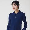 Outono e Inverno Novo Gola Polo Listras nas Axilas Manga Longa Fivela Pulôver Elegante Simples Tricô Comprimento Médio Vestido de Tricô