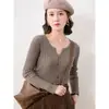 Cárdigan de Punto Canalé Francés para Mujer Chaqueta Corta Suéter Cuello Tijera Manga Larga Moda Chic Ropa de Abrigo Suéter