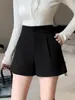 Elegantes Pantalones Cortos de Lana para Mujer Primavera y Otoño Estilo Coreano Cintura Alta Holgados Ajustados Línea A Pantalones de Bota Ropa Exterior Leggings de Lana Pierna Ancha