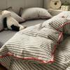 Conjunto de cama de algodão lavado simples escandinavo de quatro peças, colcha listrada de algodão puro, lençóis, conjunto de cama de três peças