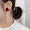 Aretes Largos de Terciopelo Rojo de Año Nuevo para Mujer 2026 Estilo Caliente Versátiles para Compromiso Boda Accesorios de Año Nuevo