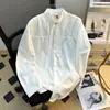 Tendencia de moda 2026 camisa azul de manga larga para hombre, otoño, única y de nicho, ropa de hombre de alta gama, camisa de cuello mao deconstruida