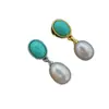 Aretes de Perlas Naturales de Agua Dulce Reales Aretes Retro Simples de Turquesa Aretes de Perla con Forma de Gota Venta al por mayor transfronteriza