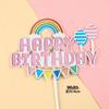 Globo Arcoíris Doble Inglés Feliz Cumpleaños Bandera de Color Decoración de Pastel Horneado Postre Disfraz Enchufe