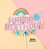 Balão Arco-Íris de Camada Dupla Feliz Aniversário Feliz Aniversário Decoração de Bolo Inserção Bandeira Colorida Inserção
