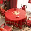 Toalha de Mesa Redonda Festiva, Sem Lavagem, Impermeável, à Prova de Óleo, Toalha de Mesa Vermelha para Decoração de Casamento, Toalha de Mesa para Mesa de Centro com Atmosfera de Ano Novo