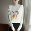 Verão transfronteiriço novo feminino malha fina gola redonda personagem de desenho animado manga longa pulôver versátil moda casual top