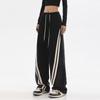 Pantalones de Pierna Ancha Empalmados Primavera 2025 Nuevo Amazon Diseño de Cintura Elástica Pantalones con Bolsillo de Solapa Bloque de Color Pantalones Rectos Casuales de Cintura Alta