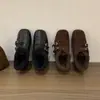 Zapatos Mary Jane peludos estilo francés para mujer, nueva colección de invierno 2025, forrados de felpa, engrosados, zapatos de algodón cálidos, sin cordones, con tacón oculto