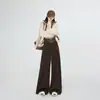 Pantalones de Lana de Pierna Ancha Gris Oscuro para Mujer Otoño e Invierno 2025 Nuevo Look Holgado Adelgazante Tiro Alto Rectos Casuales Pantalones de Pie Grande