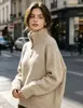 Marca independente transfronteiriça europeia e americana, suéter de malha com zíper parcial e gola alta estilo coreano, blusa de tricô solta e casual para mulheres