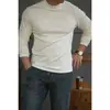 Camiseta de algodão puro, peso pesado, estilo americano, gola semimang alta, manga longa, para homens, corte solto, estilosa e modeladora, adequada para usar tanto por baixo quanto por cima.
