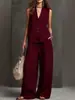 Roupas de Verão Europeias e Americanas Transfronteiriças de 2026 para Mulheres, Conjunto de Linho Estilo Preguiçoso, Colete sem Mangas + Calça de Pernas Largas, Elegante e Emagrecedor