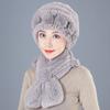 Chapéu de pele feminino inverno rex pele de coelho meia-idade velha senhora quente avó chapéu mãe chapéu velho homem chapéu lã cachecol