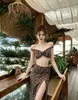 2026 Nuevo Bikini de Tres Piezas con Falda Dividida Estampado de Leopardo para Mujer Traje de Baño para Playa Resort de Aguas Termales