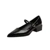 Zapatos de mujer estilo francés de tacón alto, punta fina, color negro, para primavera, nuevos, Mary Janes con una sola tira, cómodos y versátiles, en stock