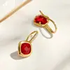 Brincos de Gancho Pendentes Quadrados Coloridos em Aço Inoxidável Banhado a Ouro 18k, Temperamento Multicor, Luxo Leve Europeu e Americano, Joias para Mulheres