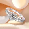 Anillo Doble con Forma de Corazón Superpuesto de Plata de Ley S925 Transfronterizo Microincrustado con Circonita Corazón de Melocotón Anillo de Dedo Índice de Moda Estilo Europeo y Americano