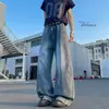 Pantalones casuales holgados estilo americano, de otoño, pierna recta, corte workwear, jeans de pierna ancha empalmados para hombre, modernos