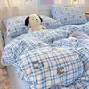 Juego de cuatro piezas de gasa de algodón burbuja Xiaozhu Clase A, estilo fresco y simple, adecuado para camas individuales o dobles de dormitorio, para usar en ropa de cama del hogar durante todo el año