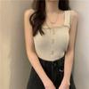 Regata Tricotada com Renda Feminina Roupa Íntima e Roupa Externa Verão 2025 Novo Top Justo sem Mangas para Usar por Baixo