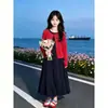 Conjunto de Moda para Niñas Mayores, Nuevo Estilo Coreano para Primavera y Otoño, Vestido Cárdigan de Manga Larga Suave, Conjunto de Dos Piezas