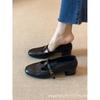 En Stock~Zapatos Planos Retro Negros de Tacón Medio para Mujer, Mocasines Nuevos, Mary Janes Versátiles con Tira en T y Tacón Grueso, Zapatos Pequeños de Cuero