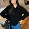 Camisa Polo Casual de Estilo Perezoso Suéter con Cuello para Mujer en Otoño Capa con Top de Punto Holgado de Color Puro de Gama Alta