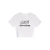 Camiseta Gris de Cuello Redondo, Hombro Normal, Manga Corta para Mujer, Nuevo Estilo de Verano, Estampado de Gato y Perro de Dibujos Animados, Top Ajustado