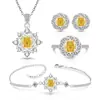 Transmissão ao vivo mais vendidos joia colorida corte flor de gelo diamante de alto carbono conjunto de coroa para mulheres anel brincos colar banhado a ouro real conjunto de três peças
