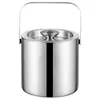 Cubo de Hielo Transfronterizo de Acero Inoxidable 304, Tipo Recto de Doble Capa con Tapa y Asa, Cubo Pequeño Redondo para Cubitos de Hielo, Cubo Engrosado para Residuo de Té