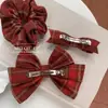 Estilo Universitário Xadrez Vermelho Laço Tridimensional Grampo de Cabelo Faixa de Cabelo com Toque Avançado Acessórios de Cabelo Clip de Lado Novo Ano Primavera