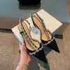 Elegantes zapatos de tacón bajo estilo francés, zapatos de salón de punta para socialité, zapatos de tacón alto blancos de hada, sandalias de tacón de aguja cerradas con pedrería para mujer, verano