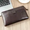 Carteira Masculina Transfronteiriça Couro Longa Couro Bovino Camada Superior Multi-cartões Antifurto Bolsa para Cartões Portátil Zíper Porta-moedas