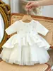 Vestido de princesa para niña, nuevo estilo 2026, atuendo de actuación estilo coreano para el primer cumpleaños, elegante vestido de florista para boda, falda abullonada con estilo