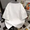 Diseño de Estilo Coreano Linda Camiseta de Manga Corta con Estampado y Solapa Falsa de Dos Piezas para Mujer Primavera y Verano Perezosa Top Puro Algodón