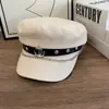Versión Coreana Ins Moda Retro Cuero Azul Marino Sombrero para Mujer Primavera y Otoño Versátil Adelgazante Facial Sombrero de Artista Sombrero Estilo Británico