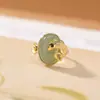 Anillo Yiluyin de Plata de Ley S925 Chapado en Oro con Jade Natural Hetian y Diseño de Pez Koi en Estilo Chino Nuevo