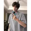 Camisa Polo Estilo Chanel Cinza Escuro Manga Curta Masculina Verão Cleanfit Padrão Espinha de Peixe Gola Ponta com Toque de Luxo