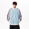 Sudadera estilo americano con bloques de color de tres rayas y cuello alto, unisex, colección de otoño, chaqueta deportiva de moda estilo universitario, corte holgado, prenda exterior versátil