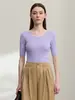 ¡Camiseta de punto de manga media! Top elegante de punto fino de manga corta con cuello redondo, sin costuras, 48 unidades, para mujer, Otoño temprano 26 H081406